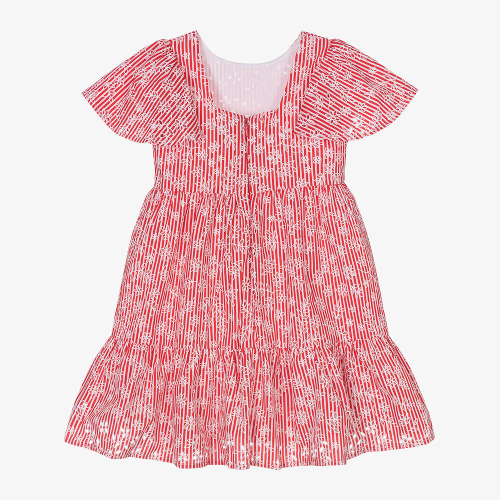 Mayoral-Girls Red Floral Stripe Cotton Dress | Childrensalon Outlet