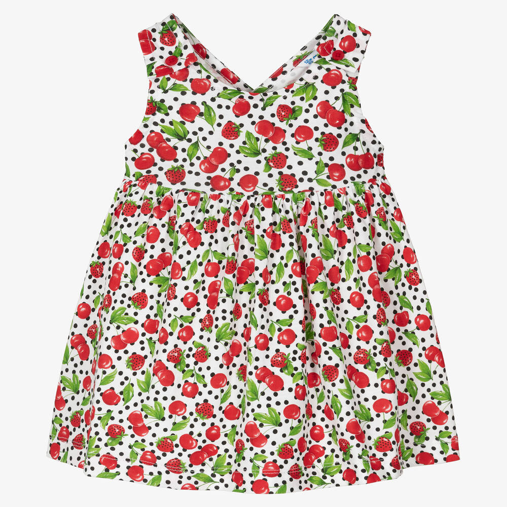 Mayoral - Girls Red & Green Cherry Cotton Dress | Childrensalon
