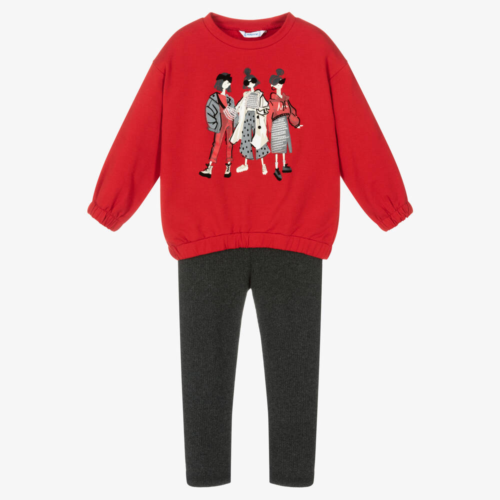 Mayoral - Ensemble legging rouge et gris Fille | Childrensalon