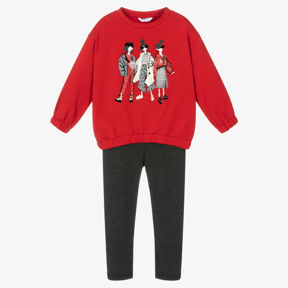 Mayoral - Girls Red & Grey Leggings Set | Childrensalon