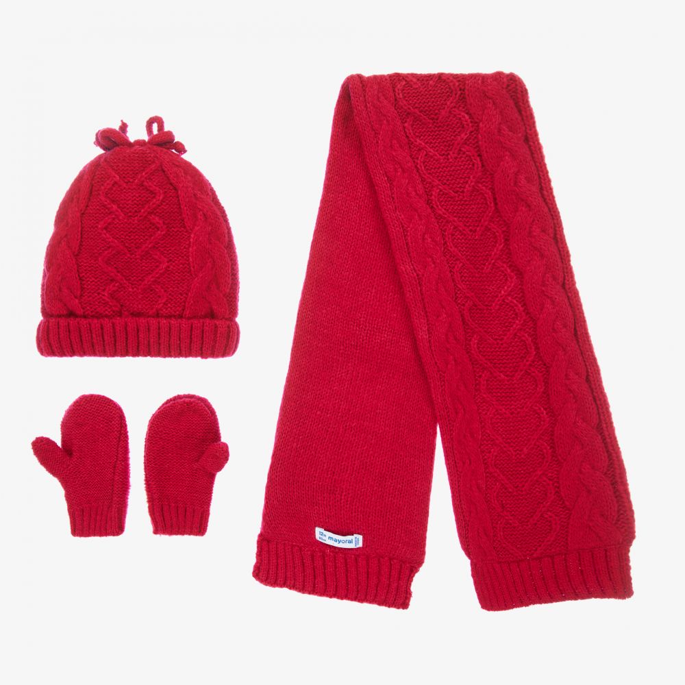 مايورال-طقم قبعة مزيج صوف محبوك لون أحمر للمولودات | Childrensalon Outlet
