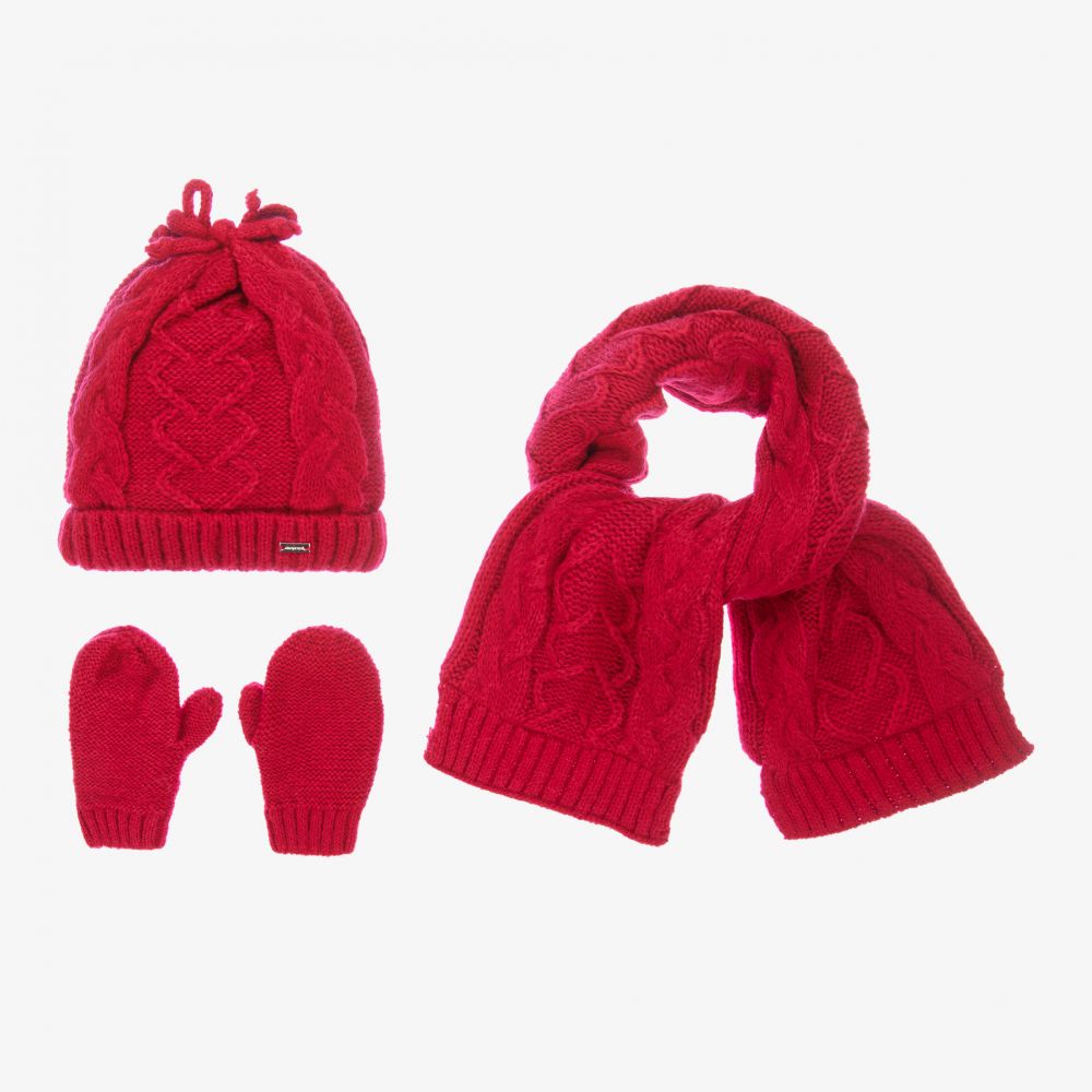 Mayoral - Ensemble moufles, écharpe et bonnet rouge | Childrensalon