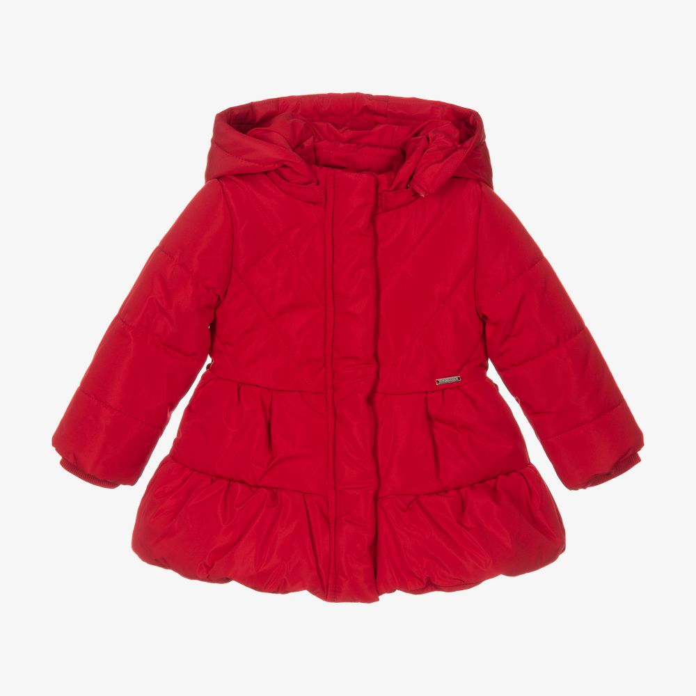 Mayoral - Girls Red Hooded Puffer Coat | Childrensalon