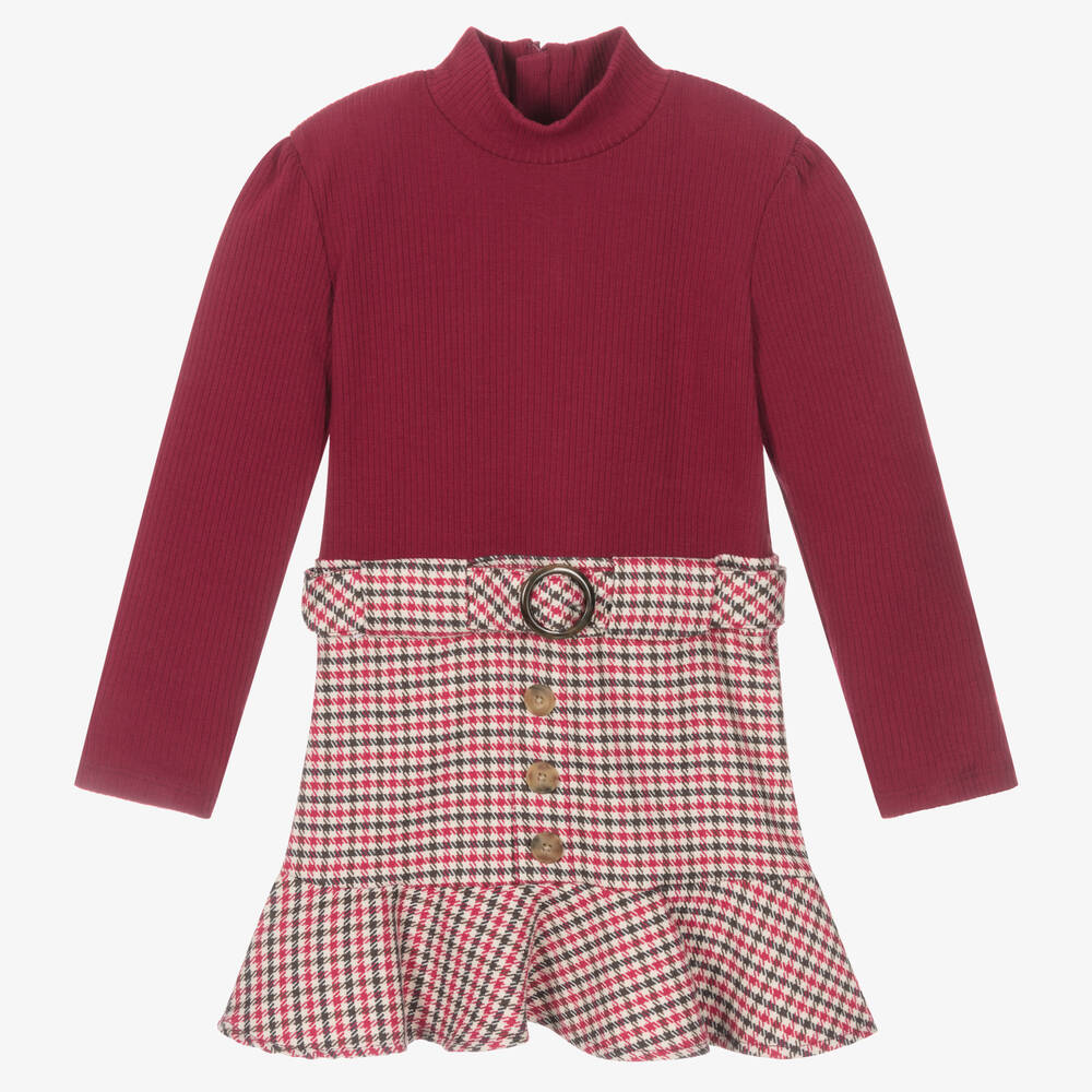 Mayoral - Rotes Kleid mit Hahnentrittmuster (M) | Childrensalon