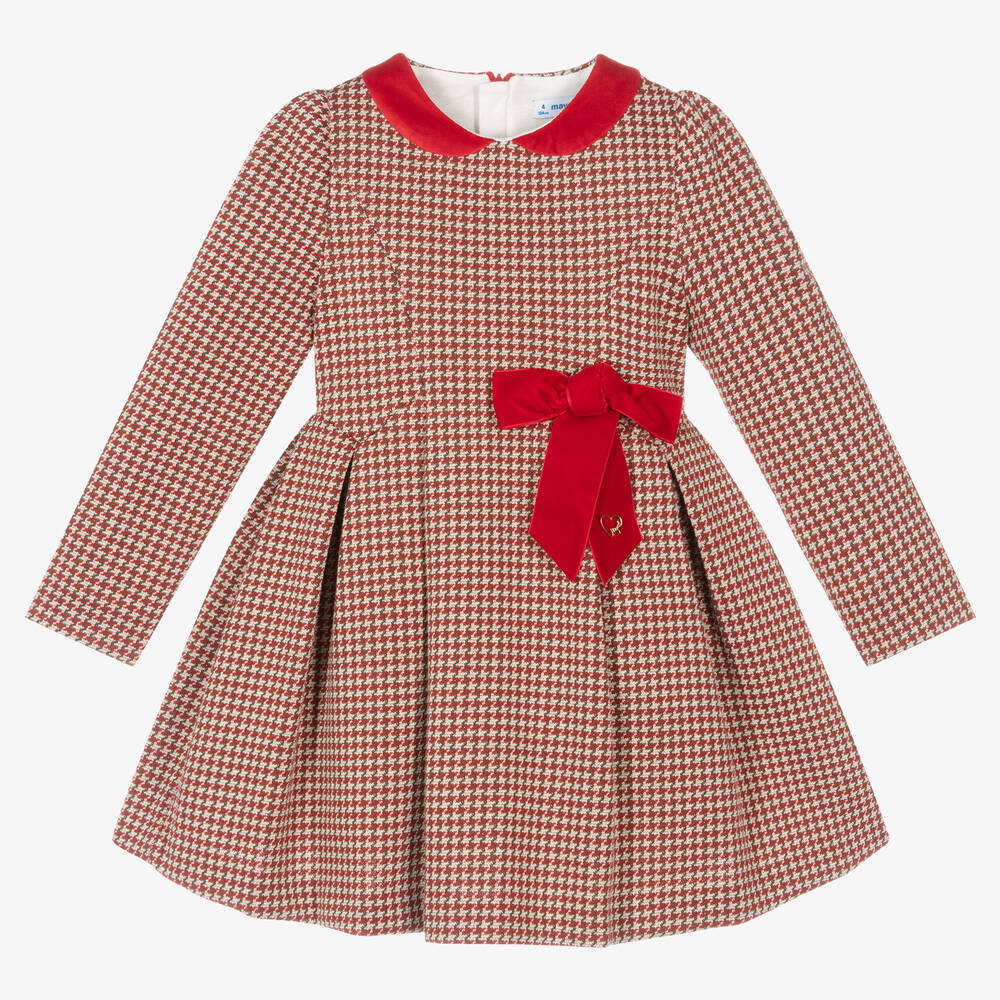 Mayoral - Rotes Hahnentritt-Jacquardkleid | Childrensalon