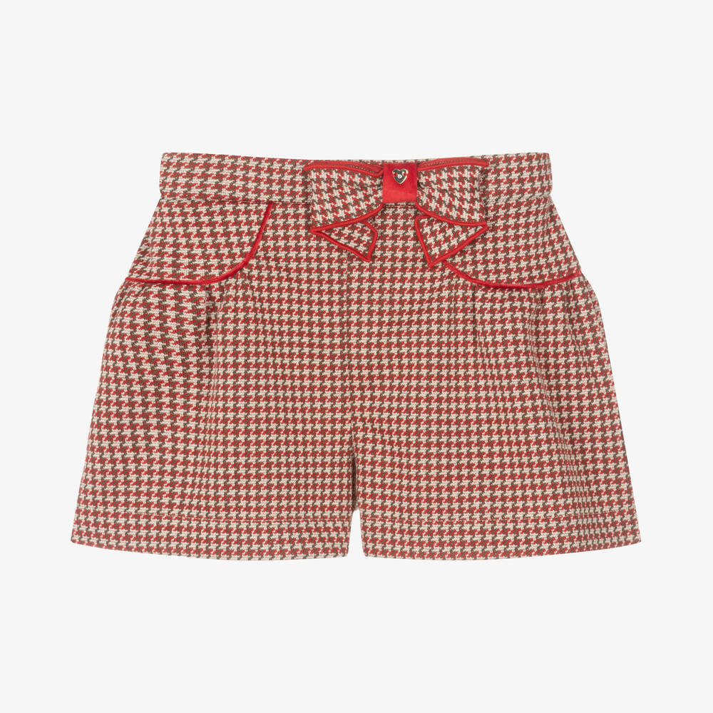 Mayoral - Girls Red Houndstooth Jacquard Shorts | Childrensalon