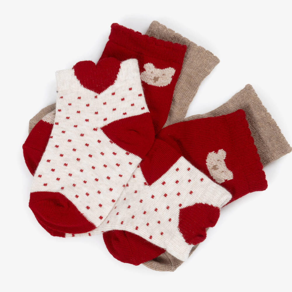 Mayoral-Girls Red, Ivory & Beige Cotton Knit Socks (3 Pack) | Childrensalon Outlet