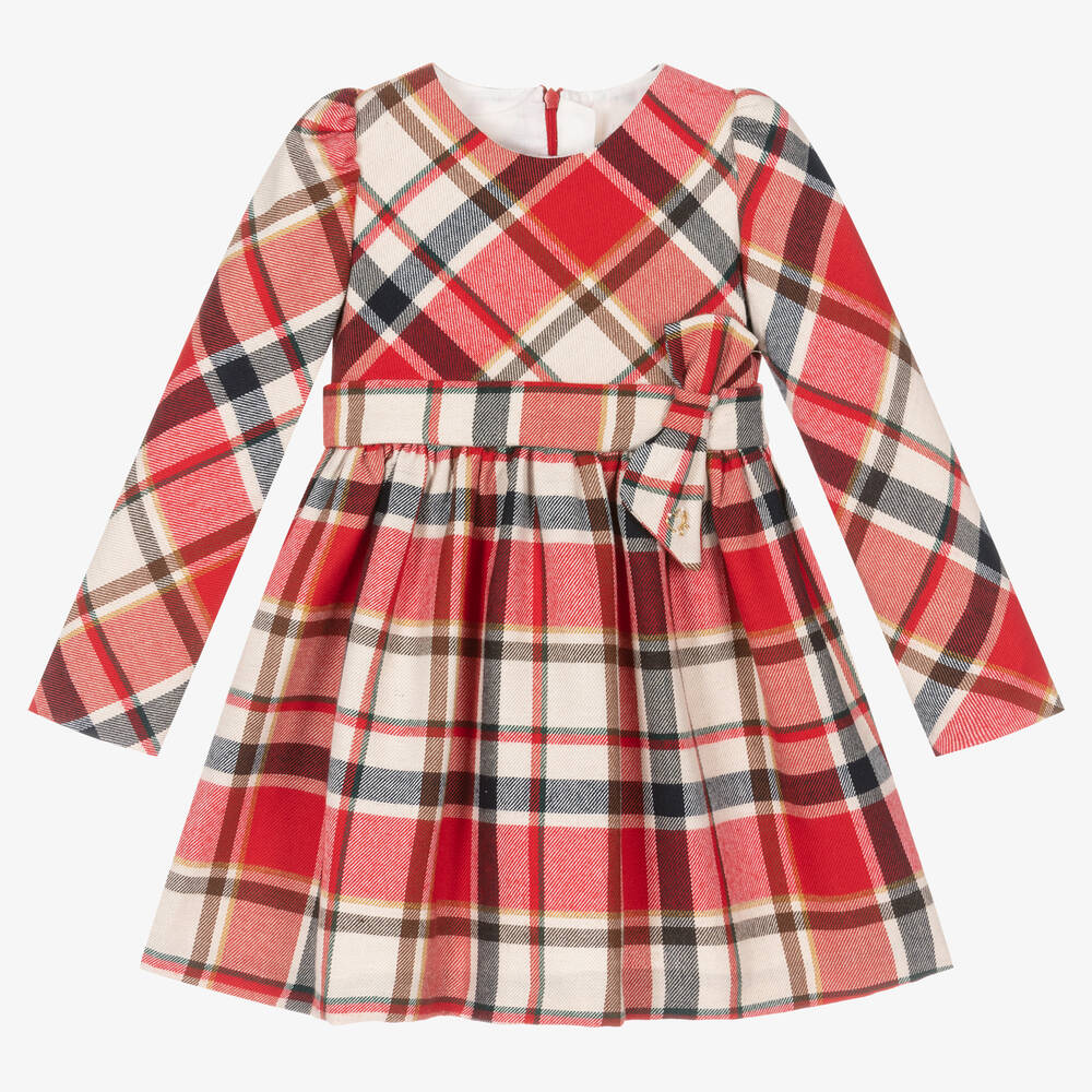 Mayoral - Girls Red & Ivory Check Dress | Childrensalon