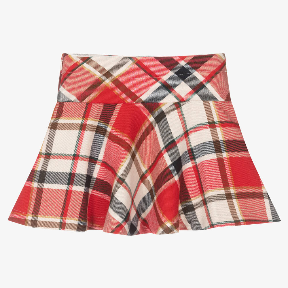 Mayoral-Girls Red & Ivory Check Skirt | Childrensalon Outlet