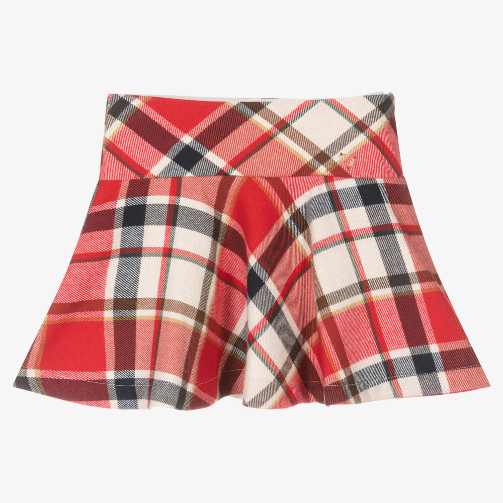 Mayoral - Girls Red & Ivory Check Skirt | Childrensalon