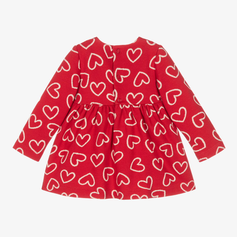 Mayoral-فستان بطبعة قلوب مزيج قطن محبوك لون أحمر | Childrensalon Outlet