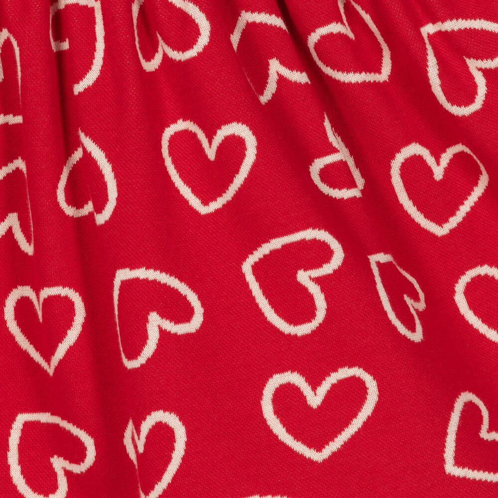 Mayoral-فستان بطبعة قلوب مزيج قطن محبوك لون أحمر | Childrensalon Outlet