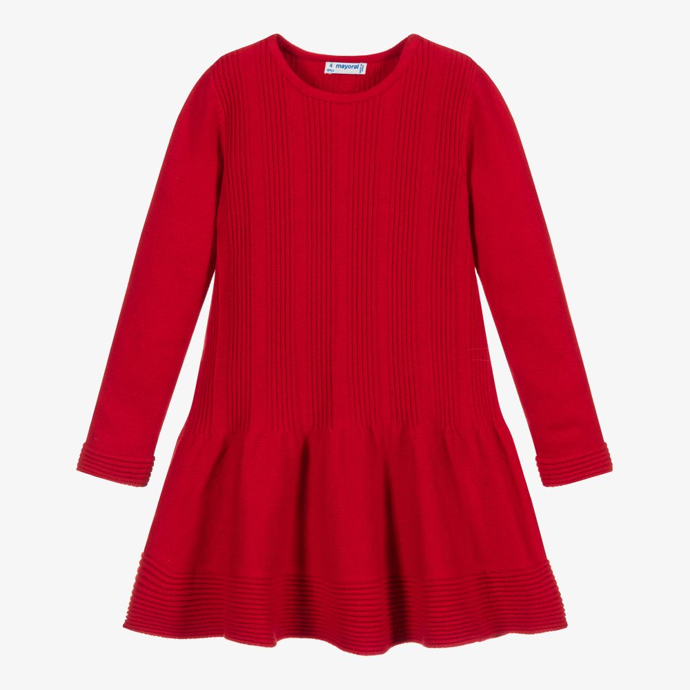 Mayoral - Robe rouge en maille Fille | Childrensalon