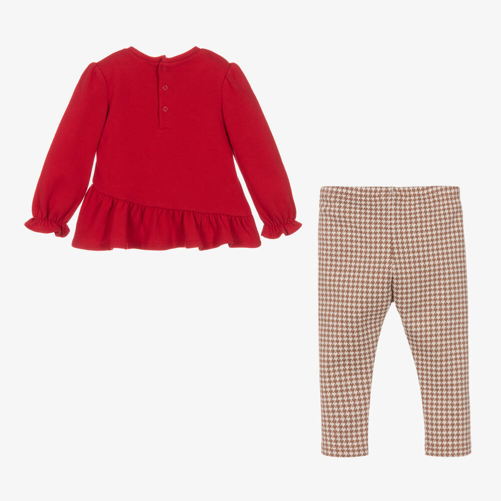 Mayoral-طقم بنطلون بطبعة تيدي بير مزيج قطن لون أحمر | Childrensalon Outlet