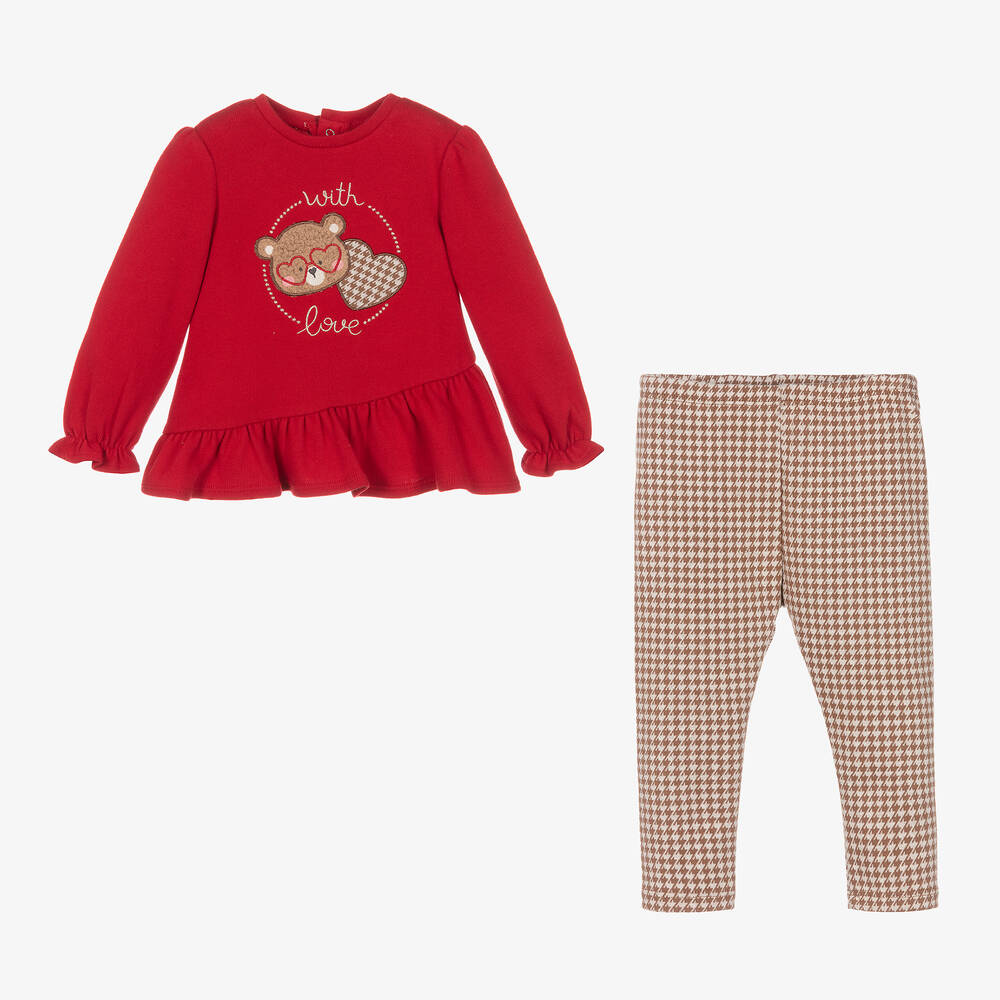 Mayoral-طقم بنطلون بطبعة تيدي بير مزيج قطن لون أحمر | Childrensalon Outlet