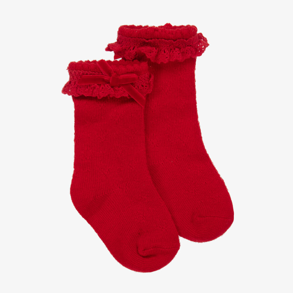 Mayoral Для новорожденных-Girls Red Lace Trim Socks | Childrensalon Outlet