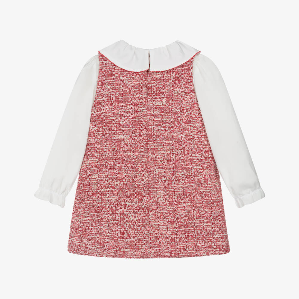 Mayoral-Girls Red Layered-Look Tweed Dress with Velvet Bows | Childrensalon Outlet