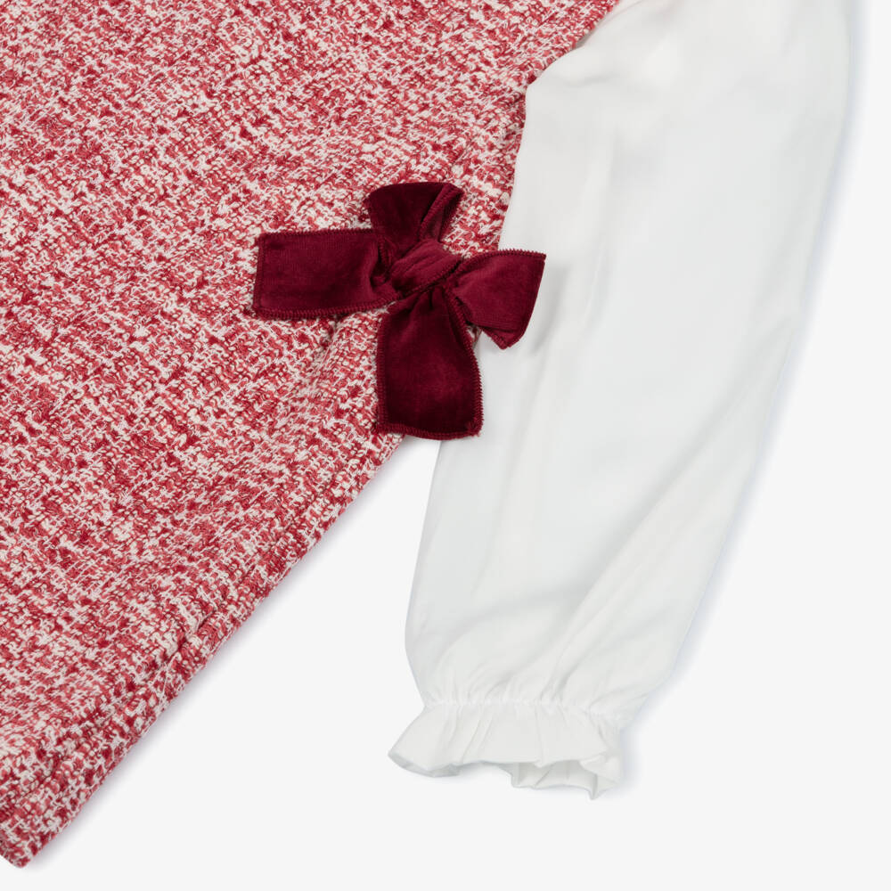 Mayoral-Girls Red Layered-Look Tweed Dress with Velvet Bows | Childrensalon Outlet