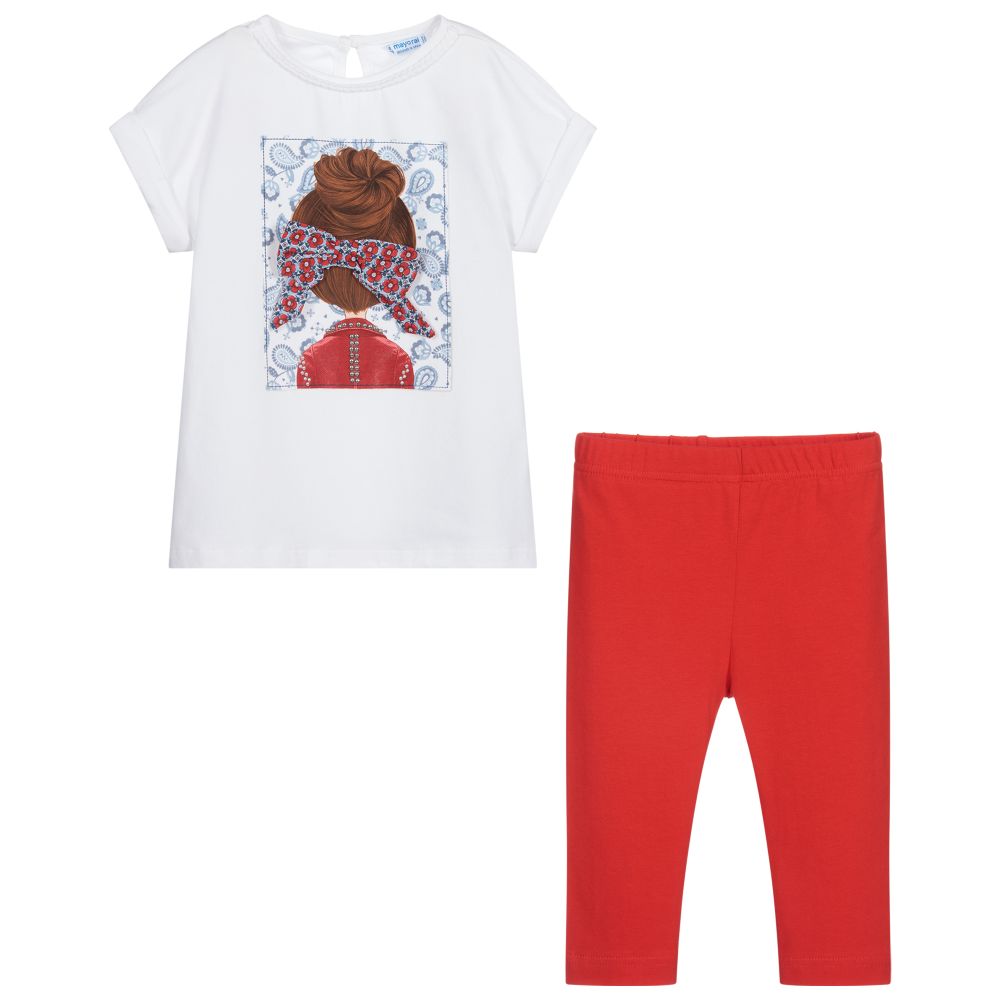 Mayoral-Красные легинсы с белой футболкой для девочек | Childrensalon Outlet