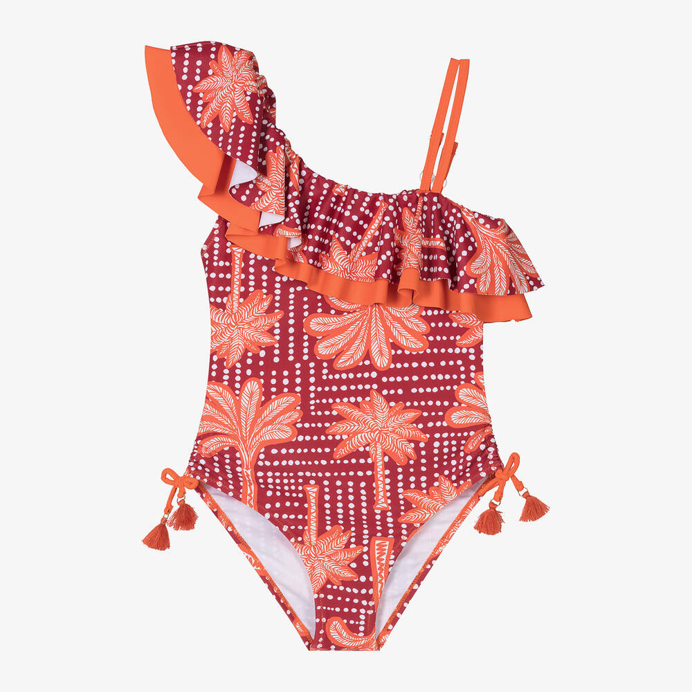 Mayoral-Girls Red & Orange Palm Tree Swimsuit | Childrensalon Outlet