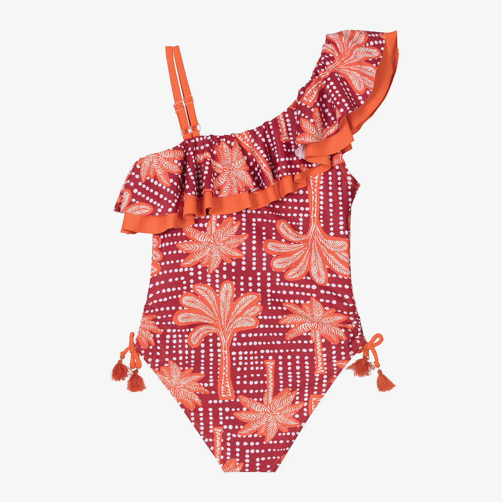 Mayoral-Girls Red & Orange Palm Tree Swimsuit | Childrensalon Outlet
