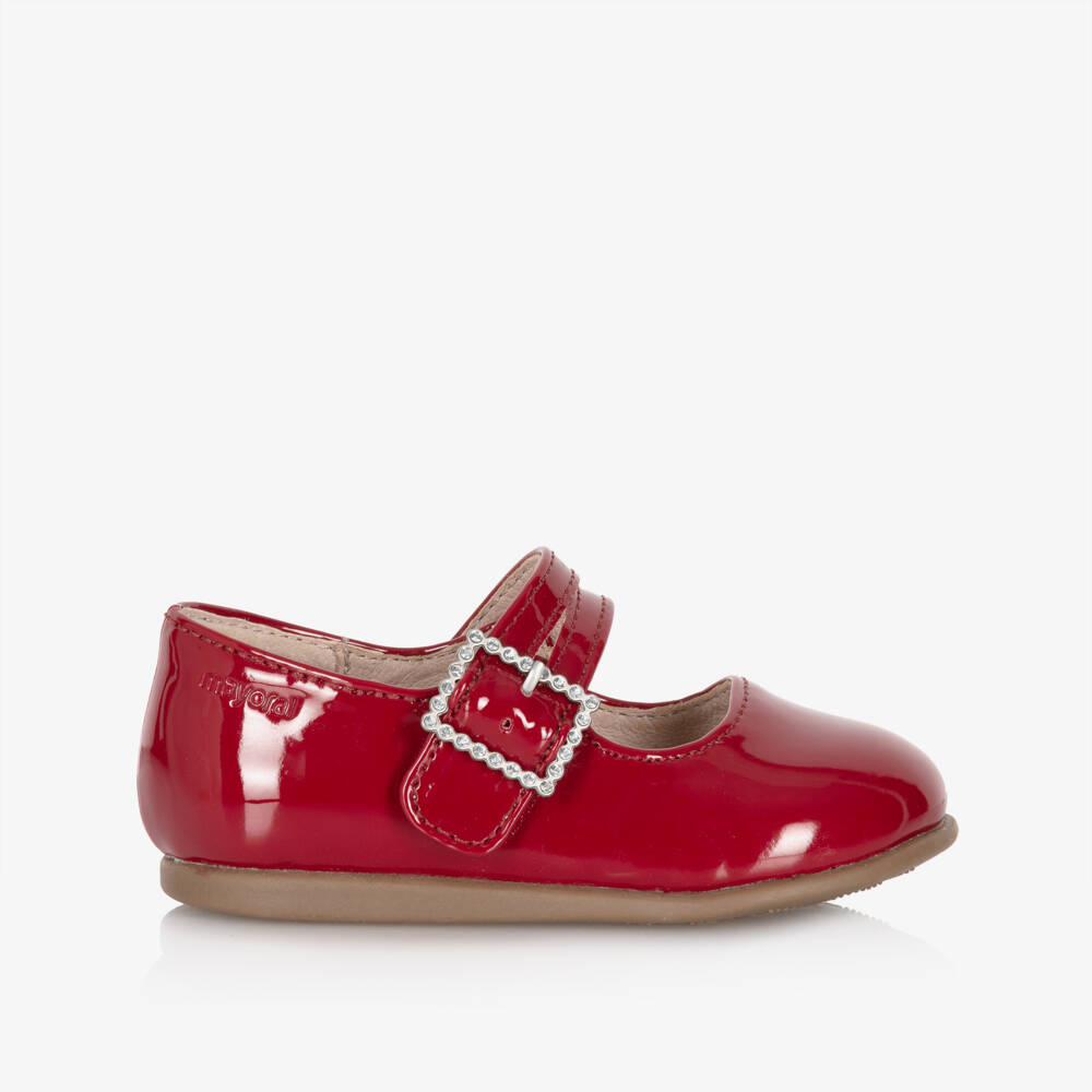 Mayoral-Girls Red Patent Bar Shoes with Diamanté Buckle | Childrensalon Outlet