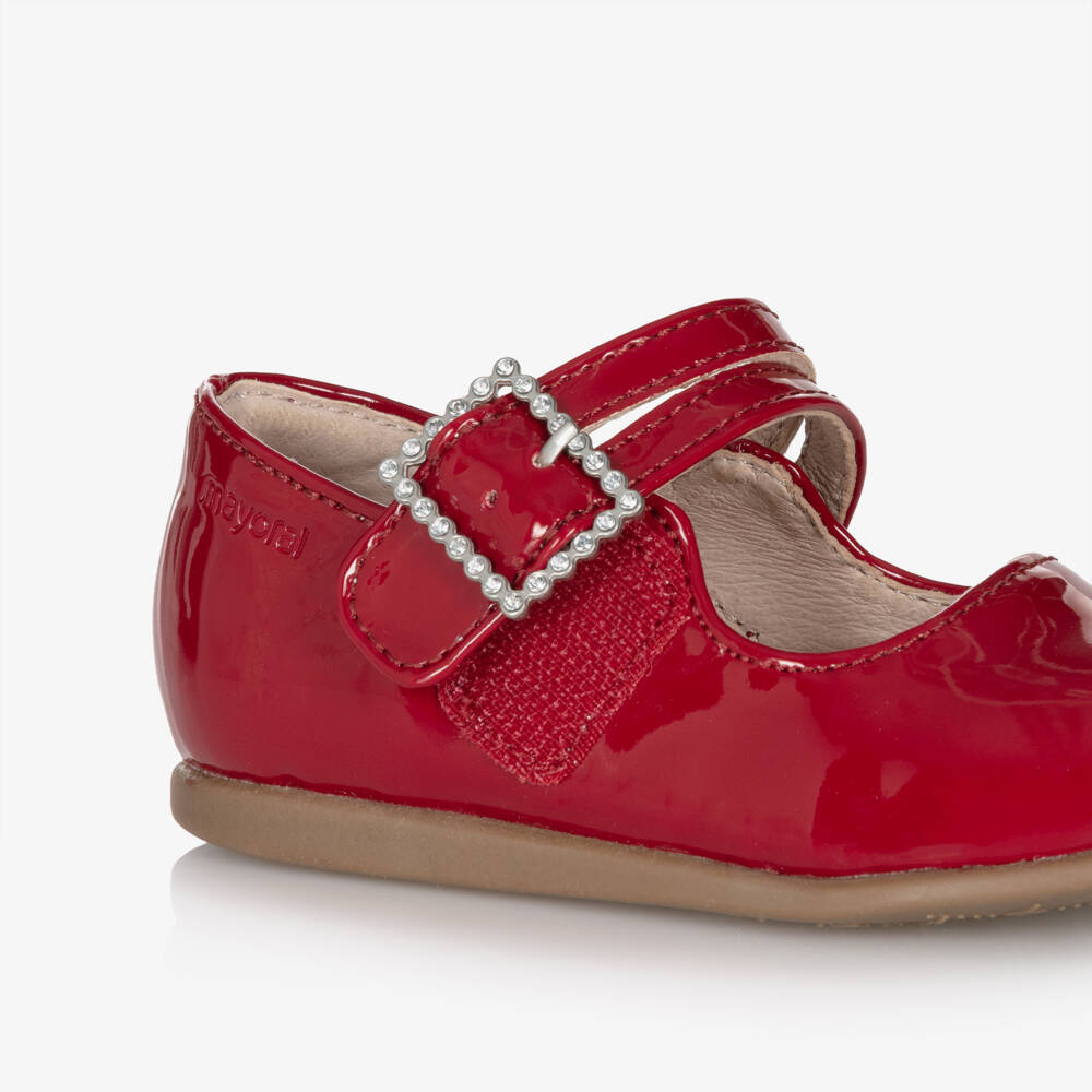 Mayoral-Girls Red Patent Bar Shoes with Diamanté Buckle | Childrensalon Outlet