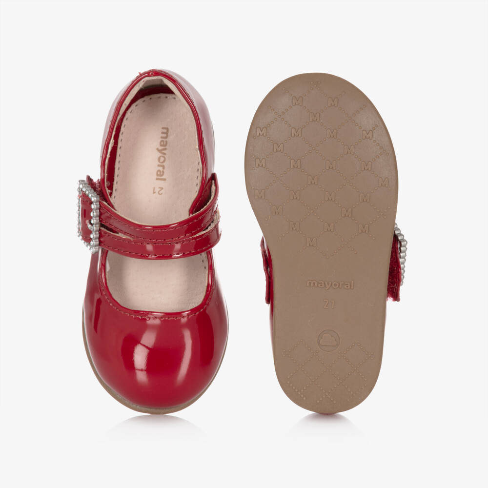Mayoral-Girls Red Patent Bar Shoes with Diamanté Buckle | Childrensalon Outlet