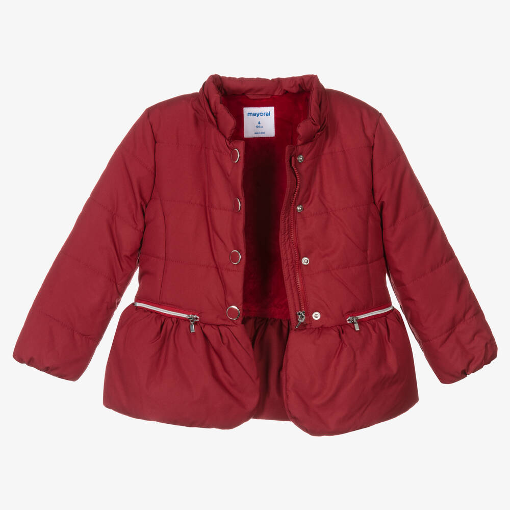 Mayoral Girls Red Peplum Puffer Coat Childrensalon Outlet