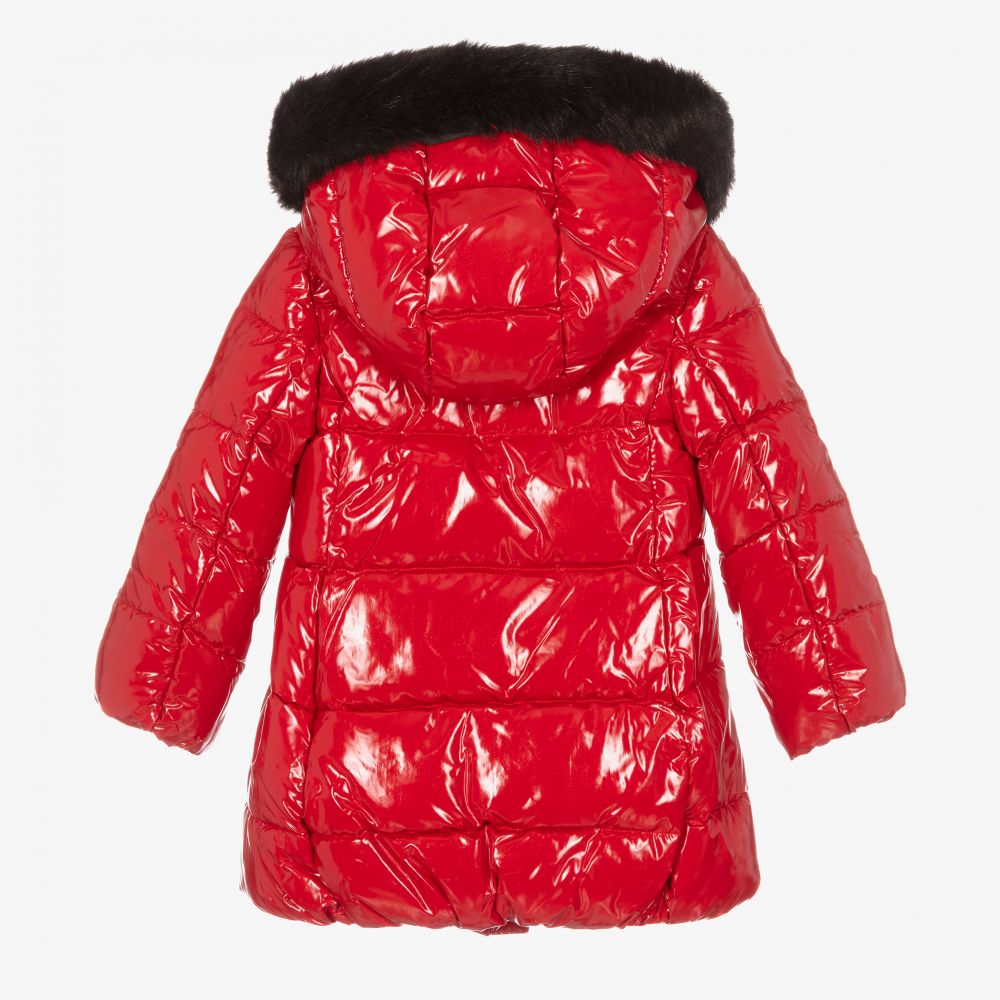 Red shiny puffer coat with fur hood new arrivals