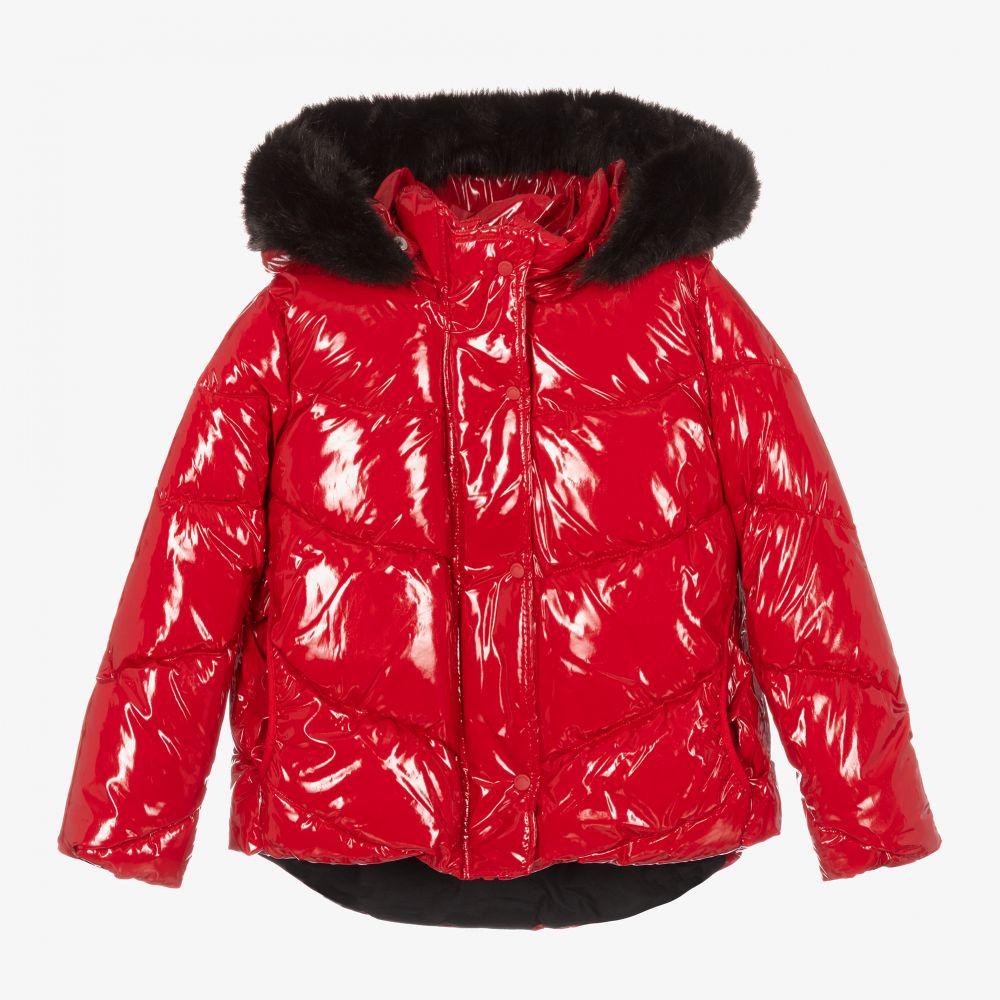 Ladies red puffer jacket best sale