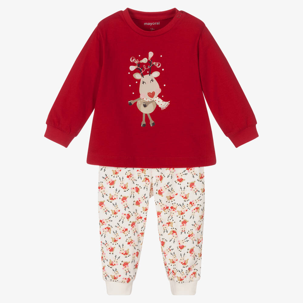 Mayoral-Girls Red Reindeer Pyjamas | Childrensalon Outlet
