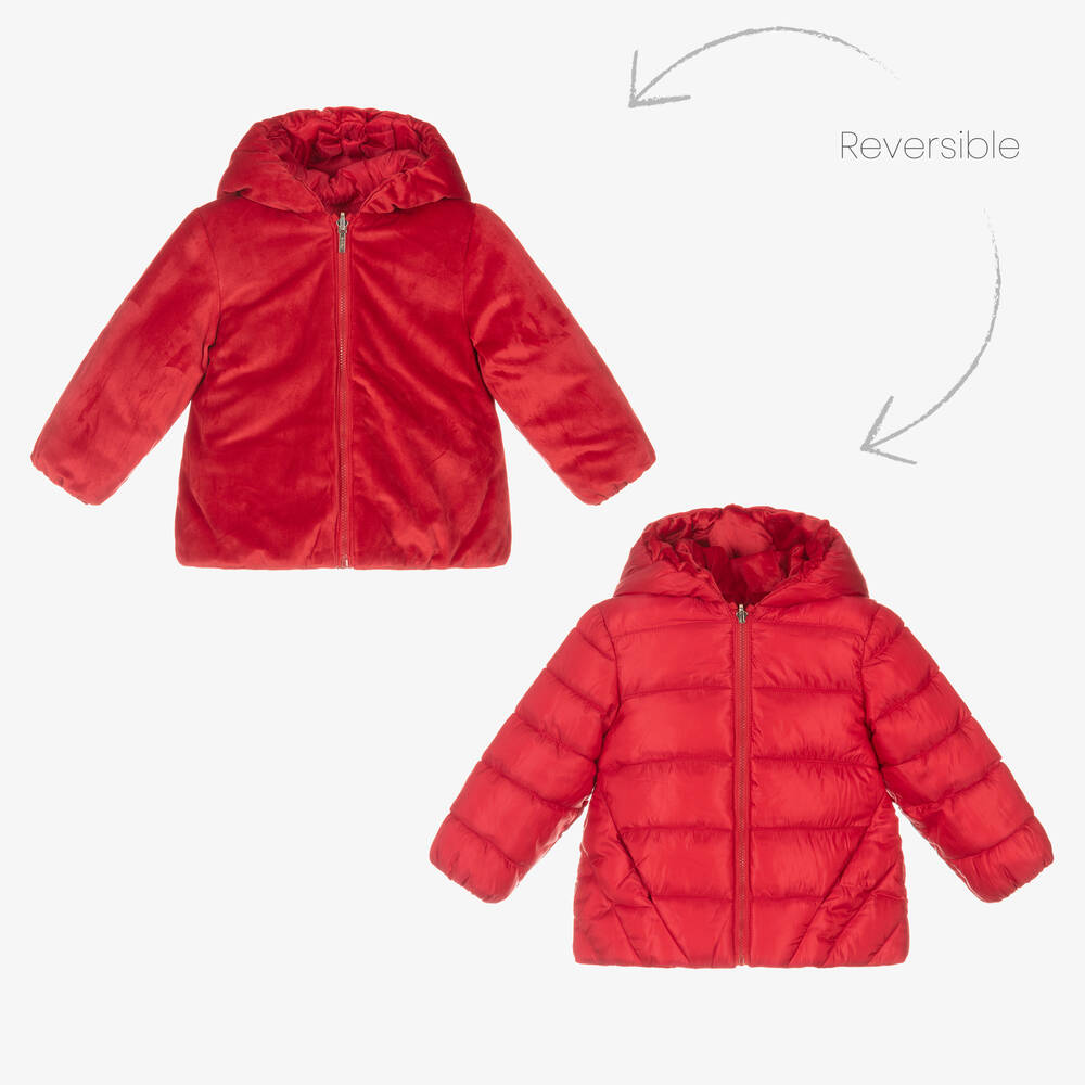 Mayoral - Girls Red Reversible Coat  | Childrensalon