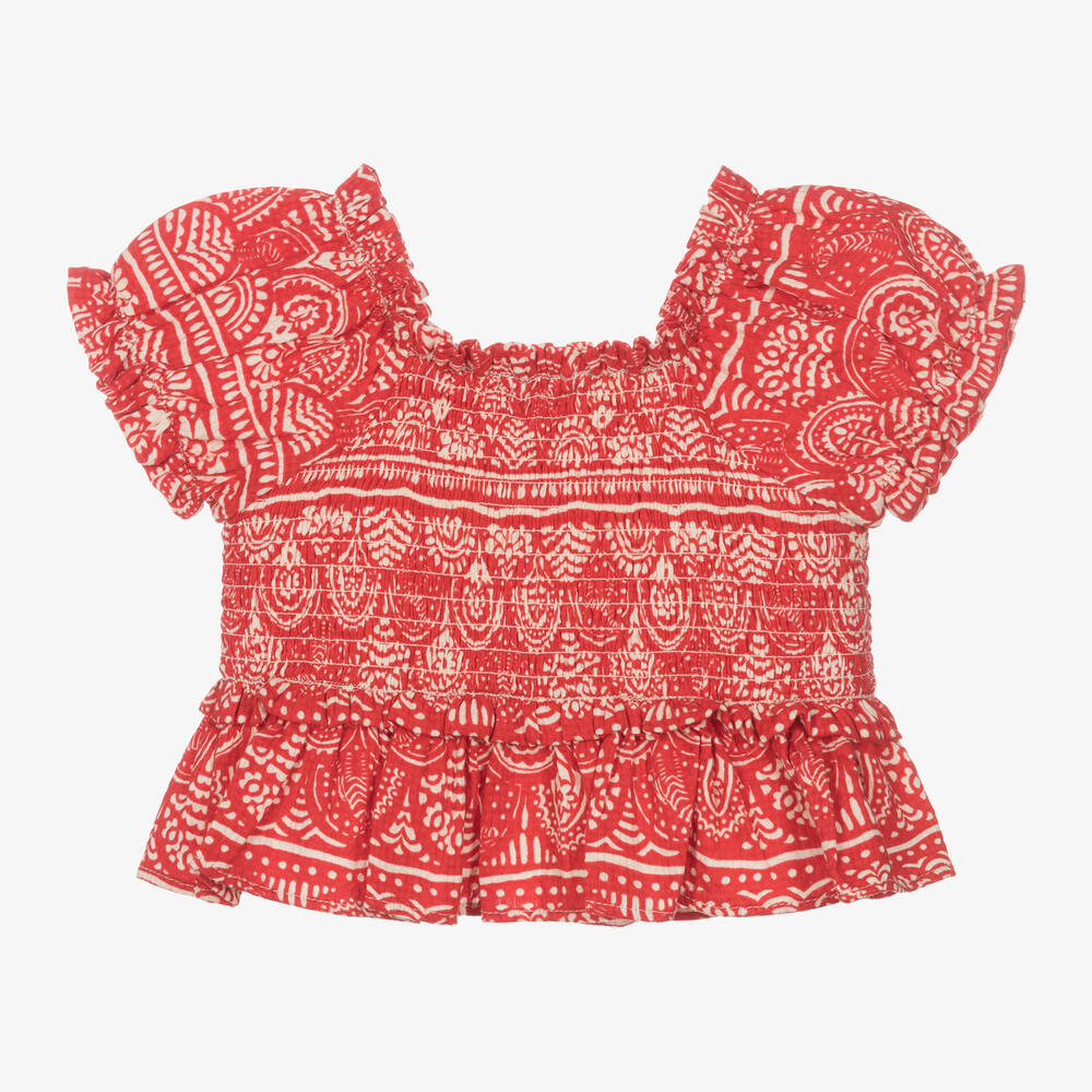 Mayoral-Girls Red Shirred Blouse | Childrensalon Outlet