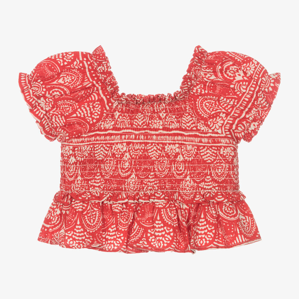 Mayoral-Girls Red Shirred Blouse | Childrensalon Outlet