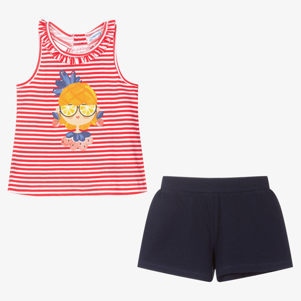 Mayoral-Топ в красную полоску и шорты для девочек | Childrensalon Outlet