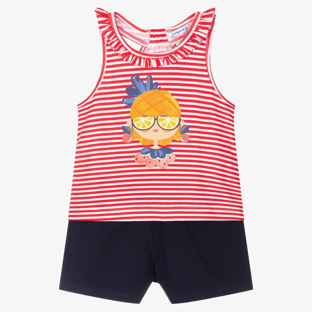 Mayoral - Rot gestreiftes Shorts-Set (M) | Childrensalon