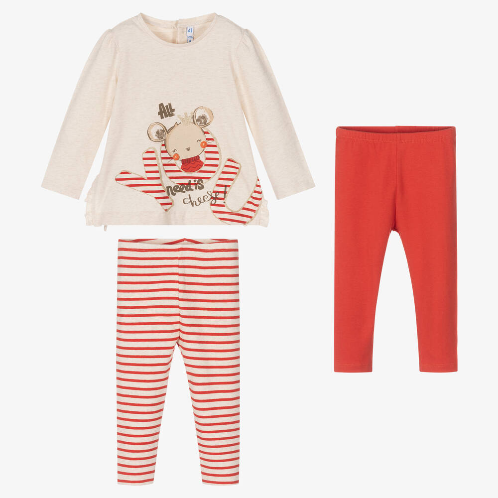 Mayoral - Ensemble legging rouge/rayé Fille | Childrensalon