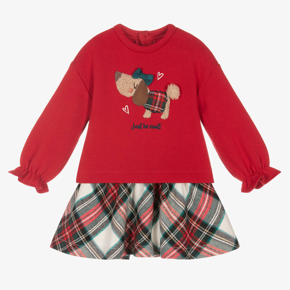 Mayoral - Красный топ и юбка в шотландскую клетку для девочек | Childrensalon