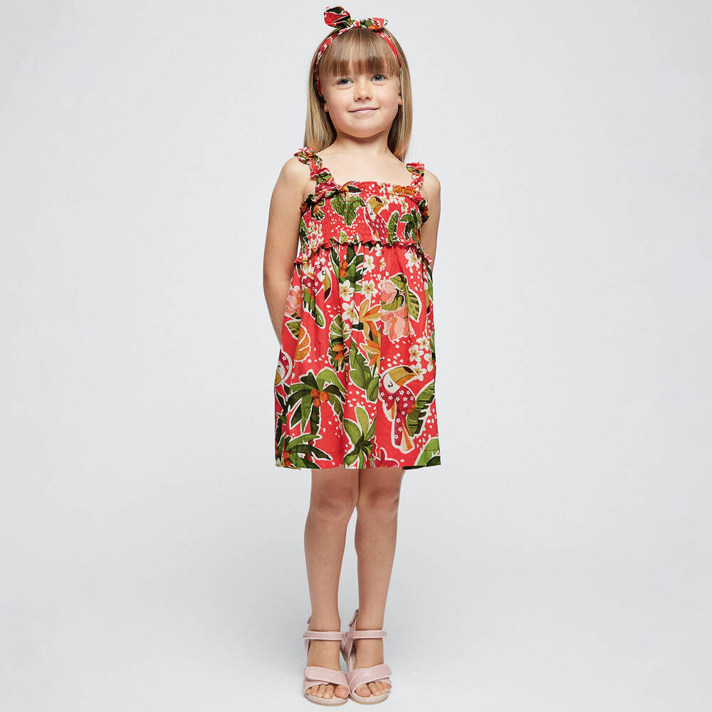 Mayoral-Girls Red Tropical Cotton Dress Set | Childrensalon Outlet