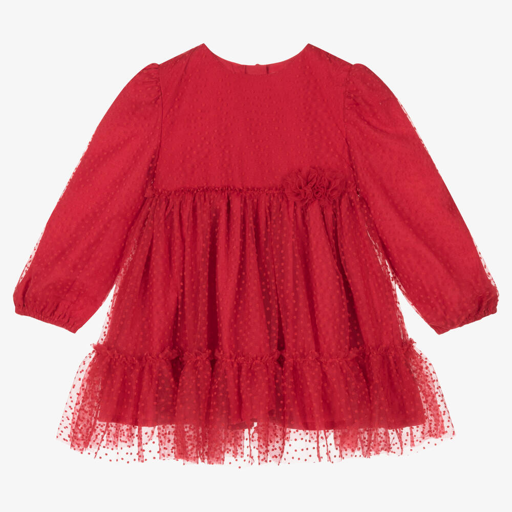 Mayoral - Robe rouge en tulle à pois fille | Childrensalon