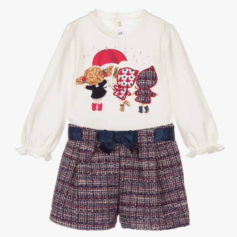 Mayoral - Girls Red Tweed Shorts Set | Childrensalon