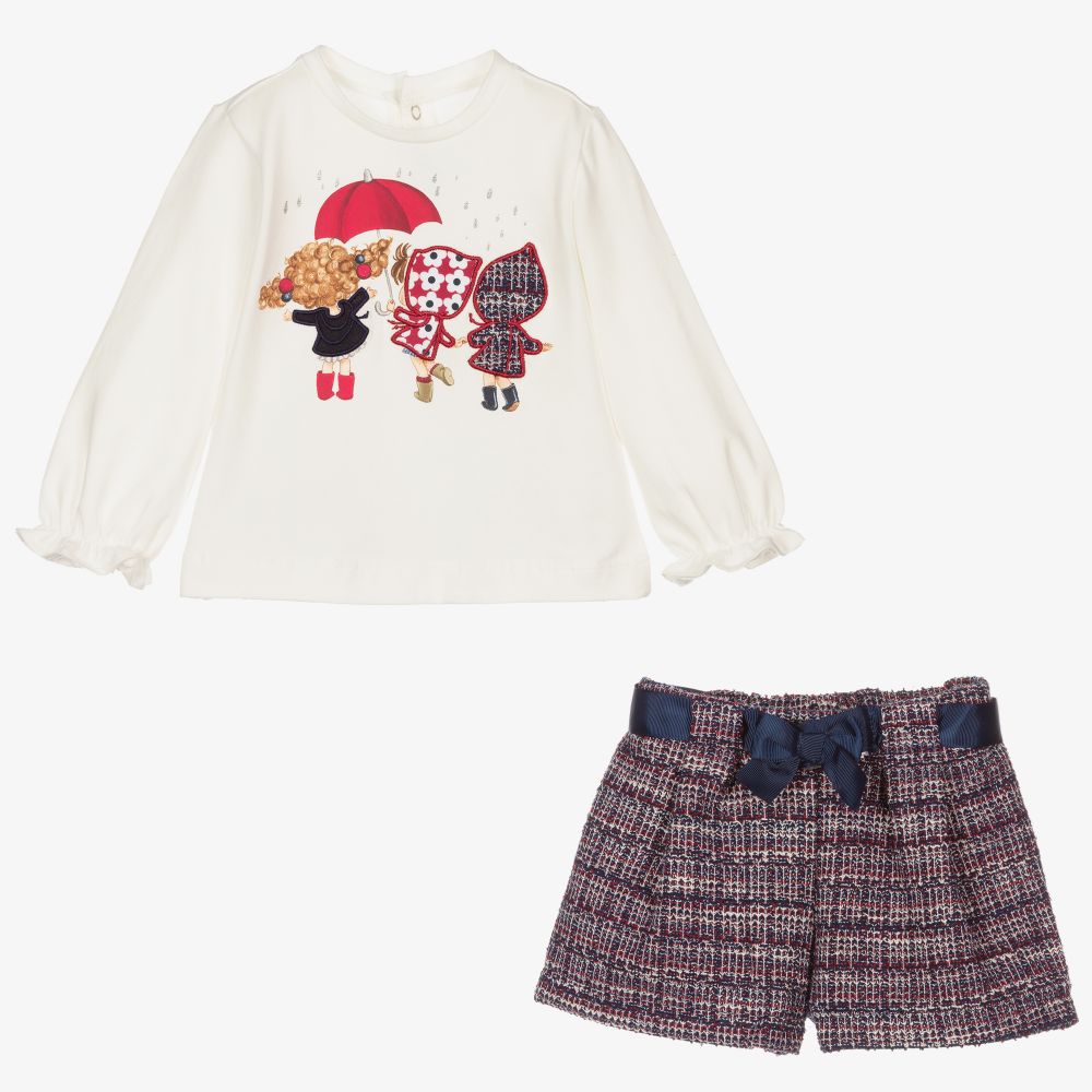 Mayoral-Girls Red Tweed Shorts Set | Childrensalon Outlet
