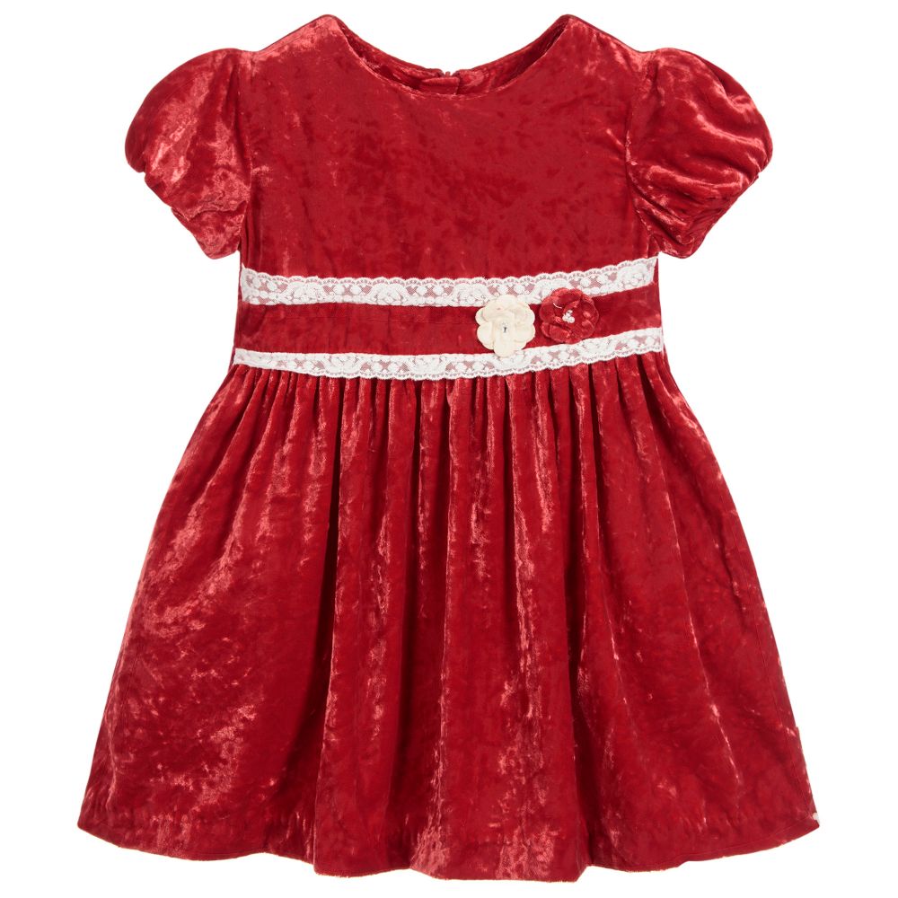Mayoral - فستان مخمل لون أحمر وعاجي | Childrensalon