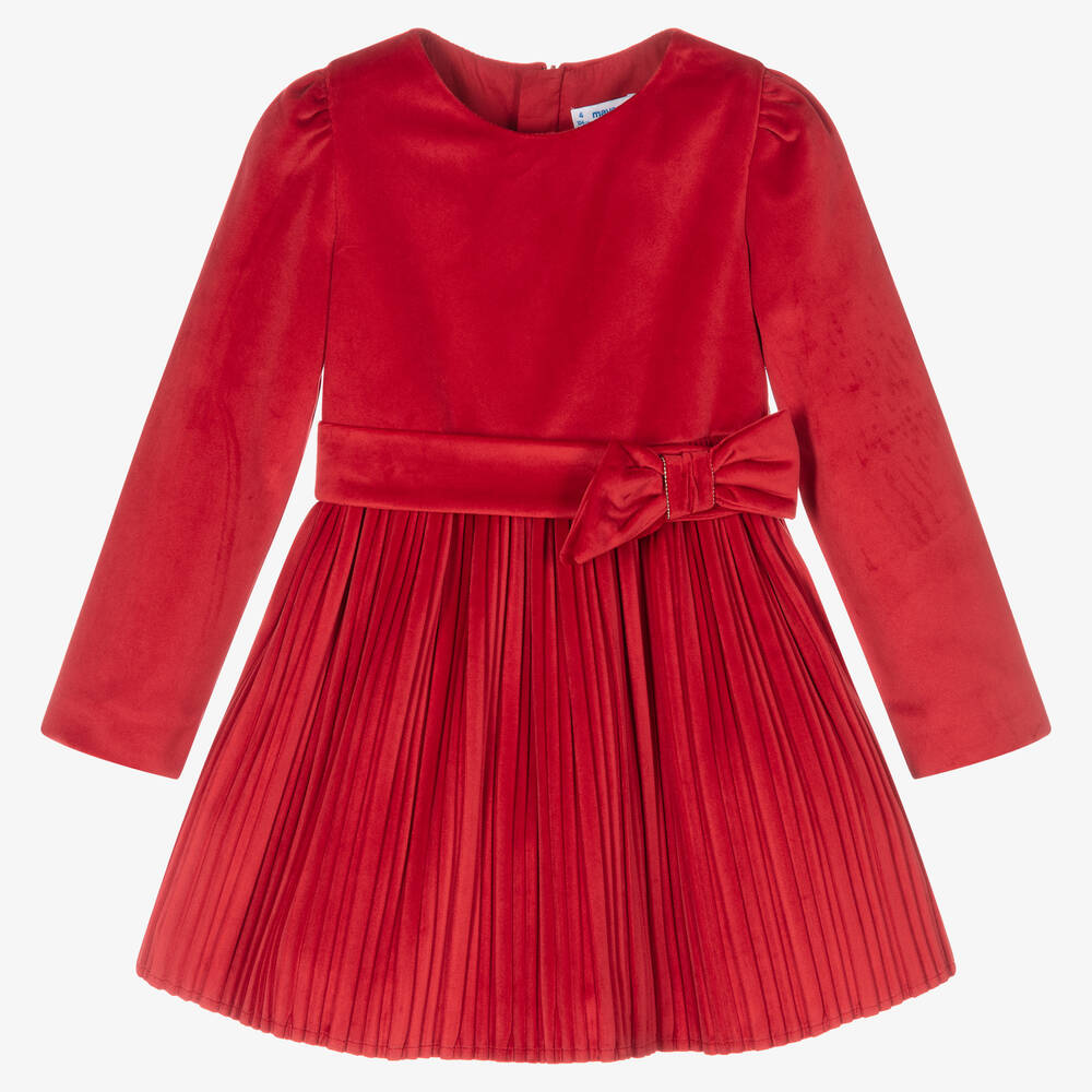 Mayoral - Robe rouge en velours Fille | Childrensalon