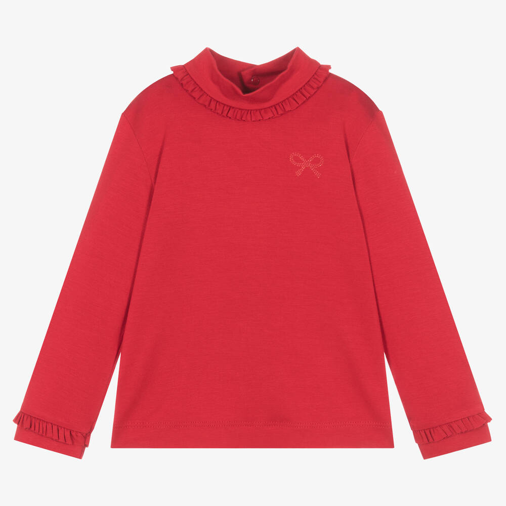 Mayoral - Girls Red Viscose Frilled Top | Childrensalon