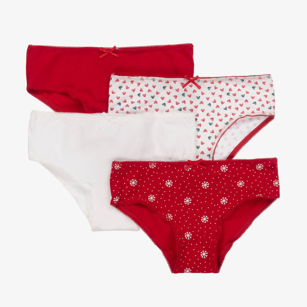 Mayoral - Girls Red & White Cotton Knickers (4 Pack) | Childrensalon