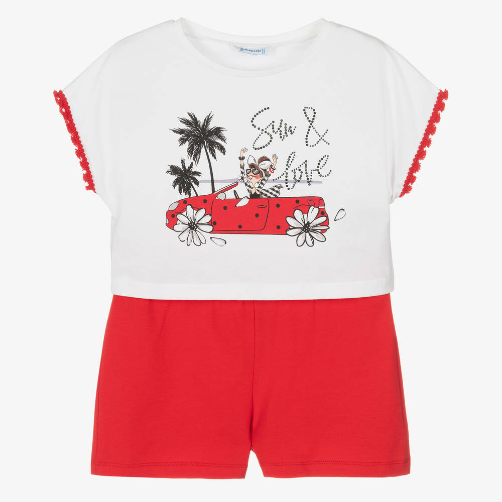 Mayoral - Short et t-shirt rouges et blanc | Childrensalon