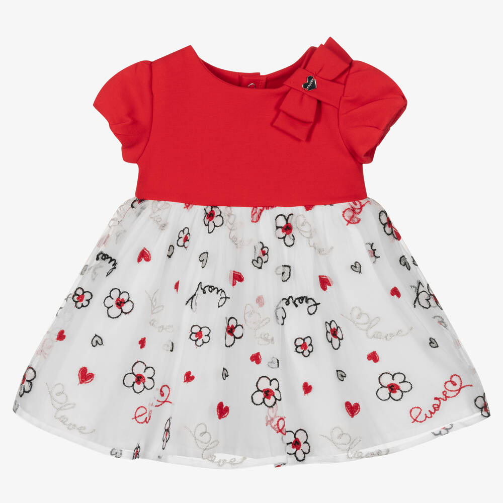 Mayoral-Girls Red & White Embroidered Tulle Dress  | Childrensalon Outlet