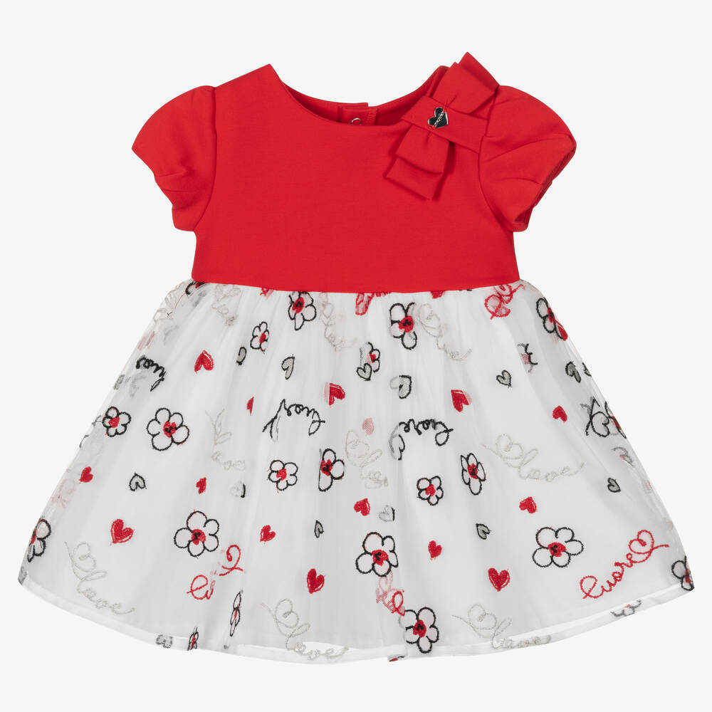 Mayoral - Robe en tulle brodée rouge et blanche fille | Childrensalon